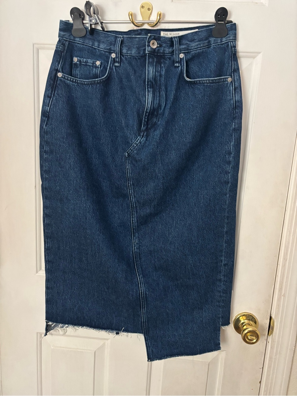 rag & bone Dark Blue Denim Midi Skirt